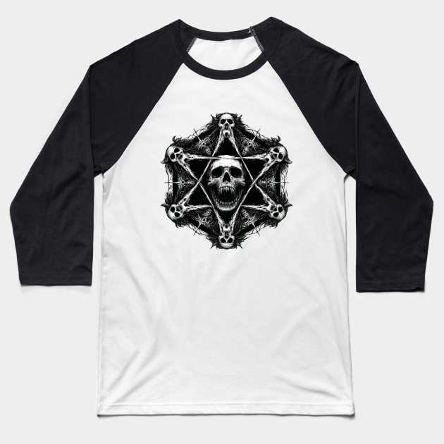 Dark and Sinister Hexagram Baseball T-Shirt by MetalByte